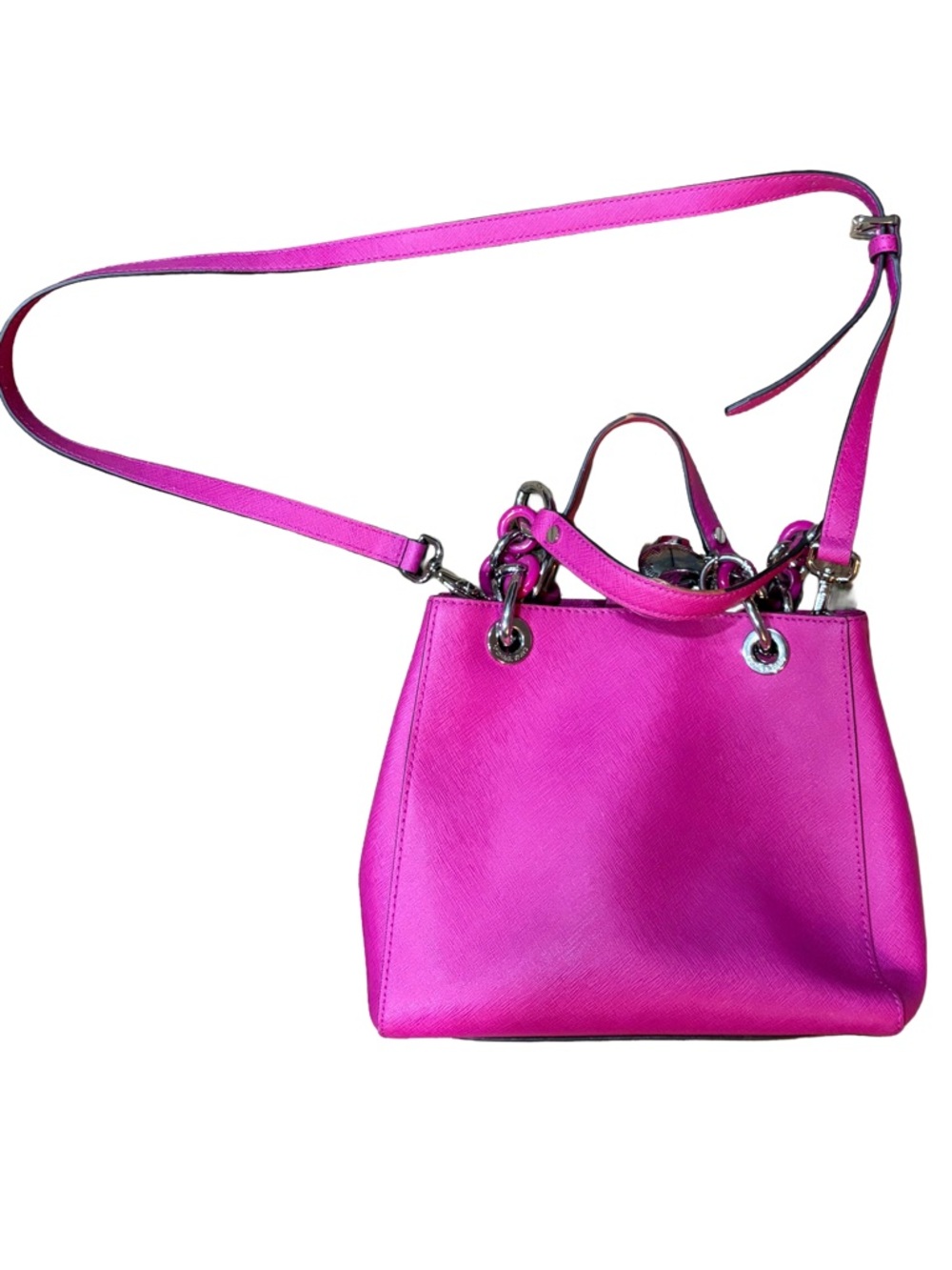 Michael Kors Hot Pink Med Cynthia Satchel Bag Saffiano Leather